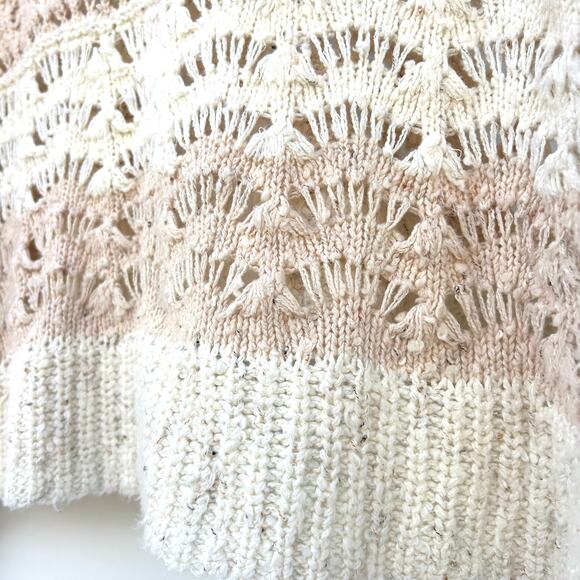 Anthropologie Pilcro Crochet Knit Striped Boho Sweater Top Cream Neutral Medium - Picture 7 of 9